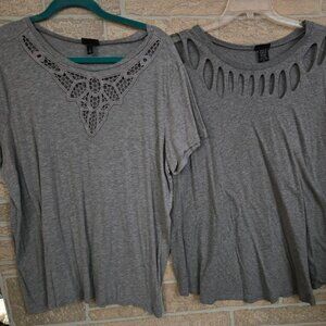 Lot of 2 Torrid size 2 tee shirt cut out / embellished gray 2x